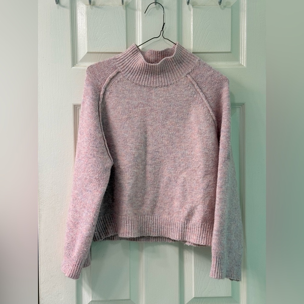 Karlie Pink Marled Mock Neck Raglan Sweater L